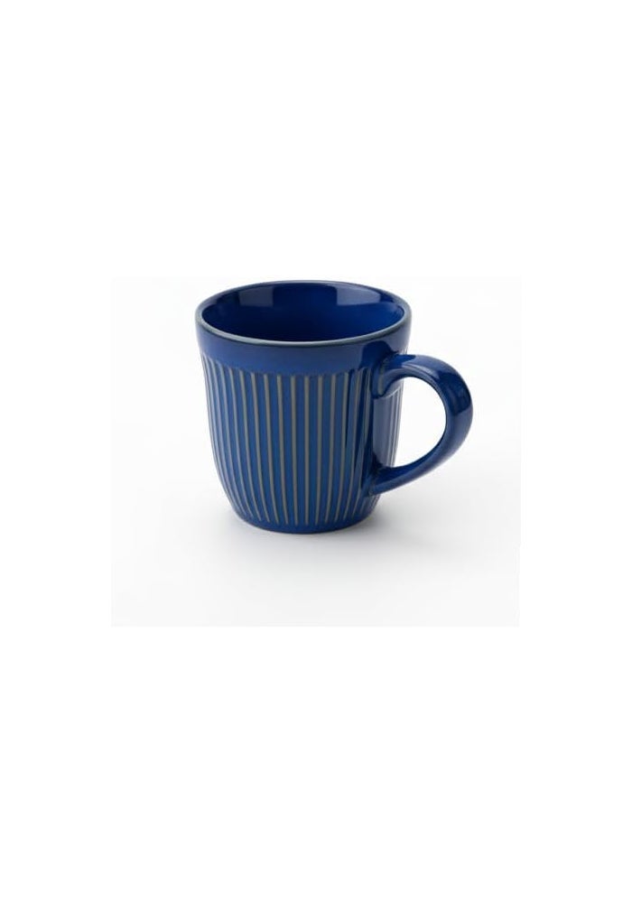 Daiso Navy Blue Stripe Embossed Ceramic Mug - Modern Ribbed Coffee Tea Cup - Image 4